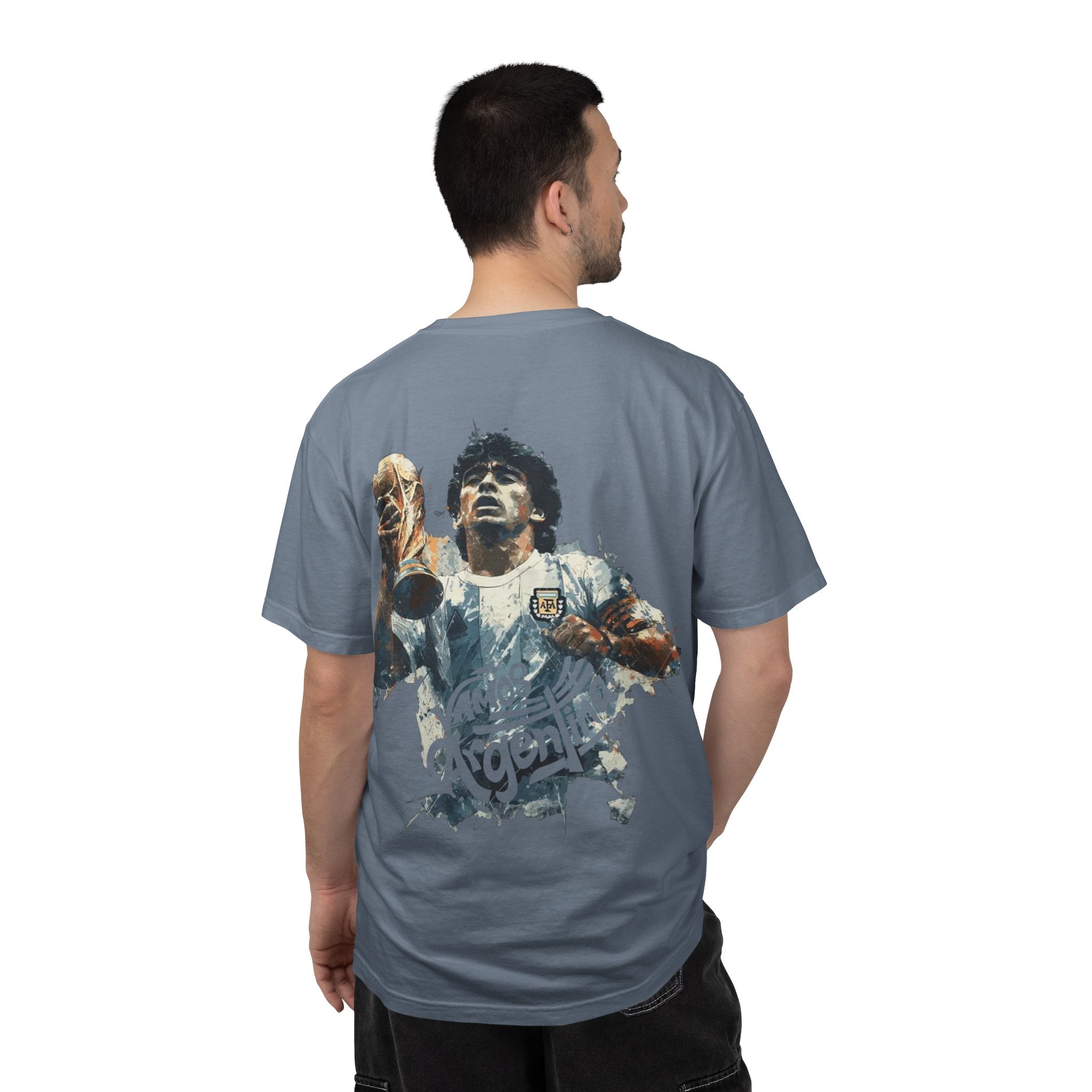 Argentina World Cup Soccer T‑Shirt — Diego Maradona Holding Trophy Graphic Tee